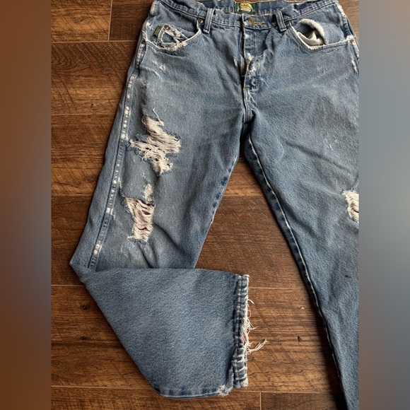 Vintage Cabela's Distressed Flannel Lined Blue Straight Jeans Men’s Cut - Picture 2 of 7